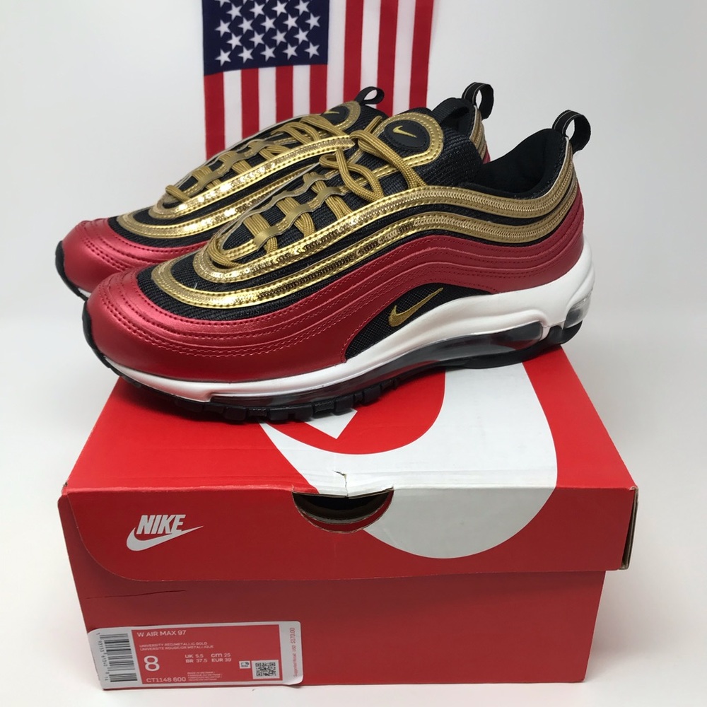 Nike Wmns Air Max 97 Red Metallic Gold Sequin NIB